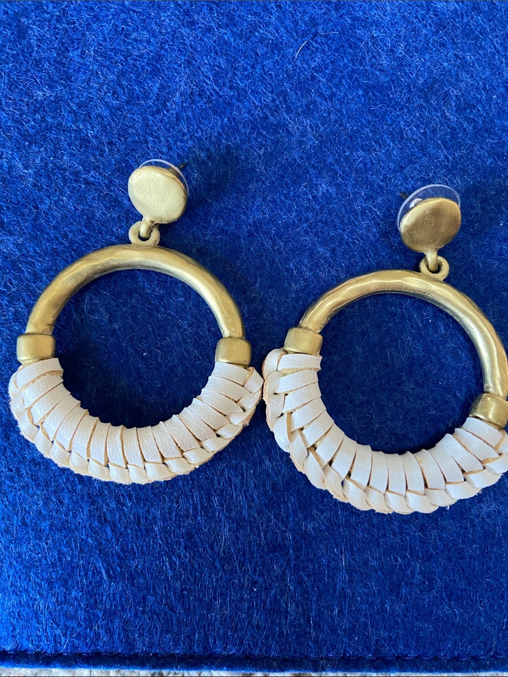 Patricia Nash Gold Door Knocker Earrings with White Braided Leather Accents